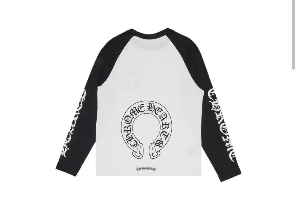Chrome Hearts Horseshoe Neck Logo 3/4 Shirt 'Black/White'