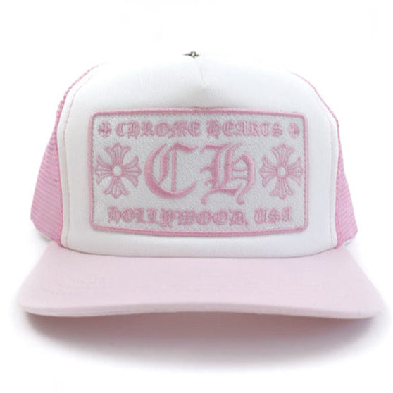 Chrome Hearts CH Hollywood Trucker Hat Pink/White