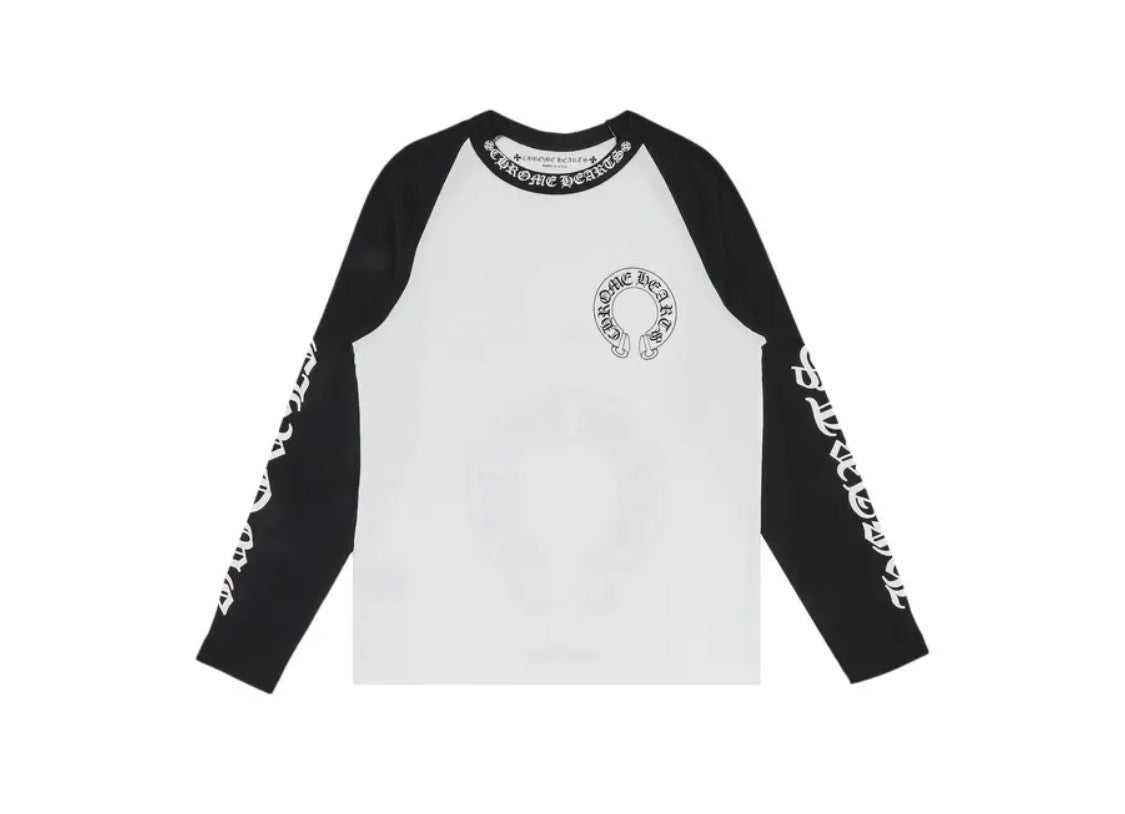Chrome Hearts Horseshoe Neck Logo 3/4 Shirt 'Black/White'